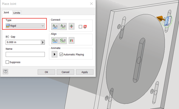 Inventor - Centering a Hole in a Slot with the Joint Command - Image 6