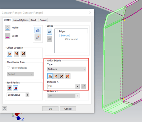 Inventor Tips & Tricks - Create Contour Flanges from Contour Rolls - Switch Width Extents Type to Distance