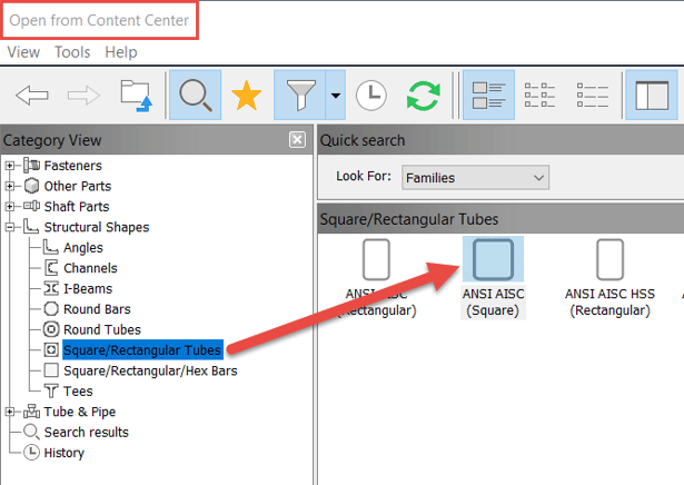 Inventor Tips & Tricks - Fast Content Center Parts with the Open Command - Choose the Desired Content Center Family