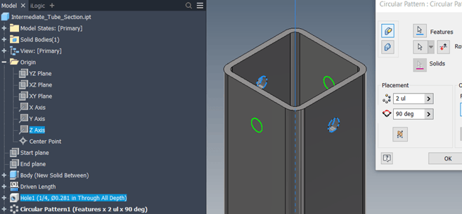 Inventor Tips & Tricks - Fast Content Center Parts with the Open Command - Circular Pattern of the Hole to Generate the 90 Degree Holes